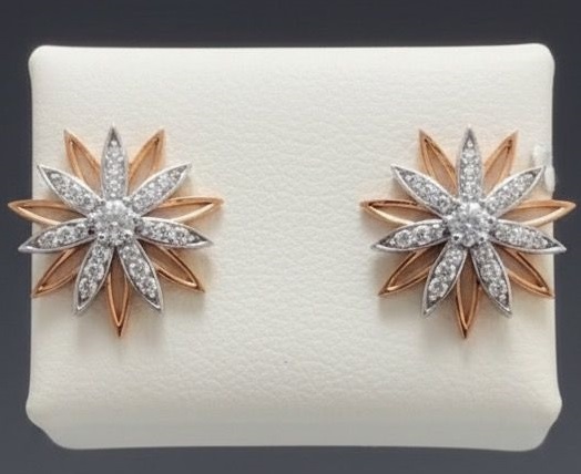 Morning Glory" 18K Two-Tone Gold Diamond Starburst Stud Earrings (0.35ct DWT)