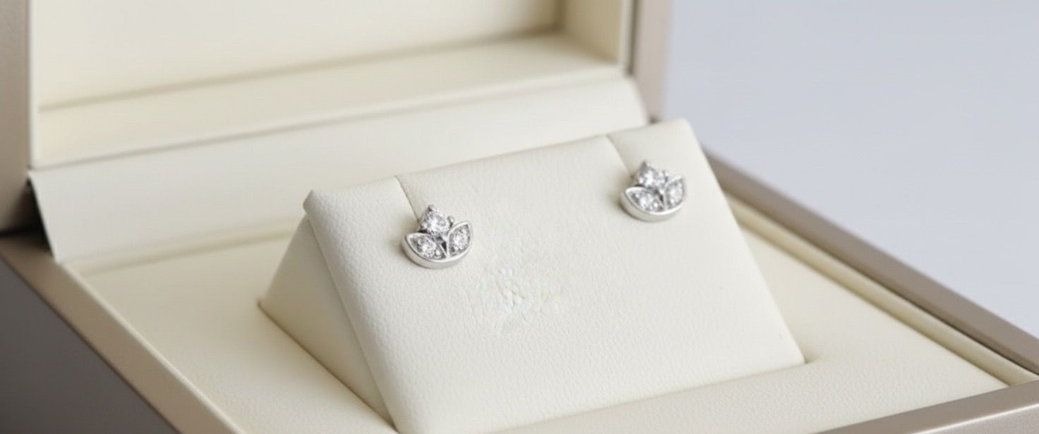 Petite Bloom" 18K White Gold Diamond Leaf Cluster Stud Earrings (0.15ct DWT)