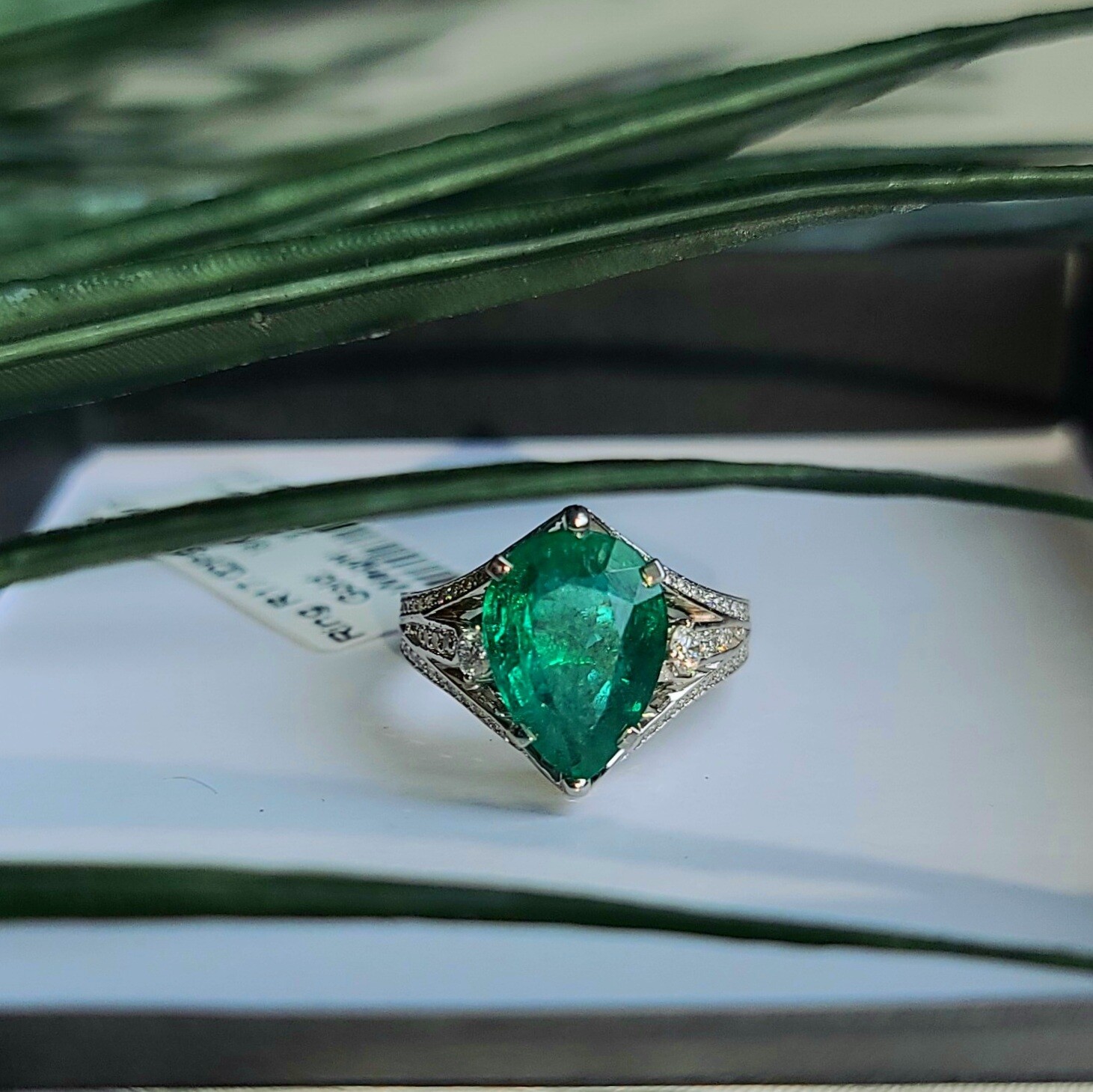 3.32ct Octagon Cut Emerald Ring With Diamonds