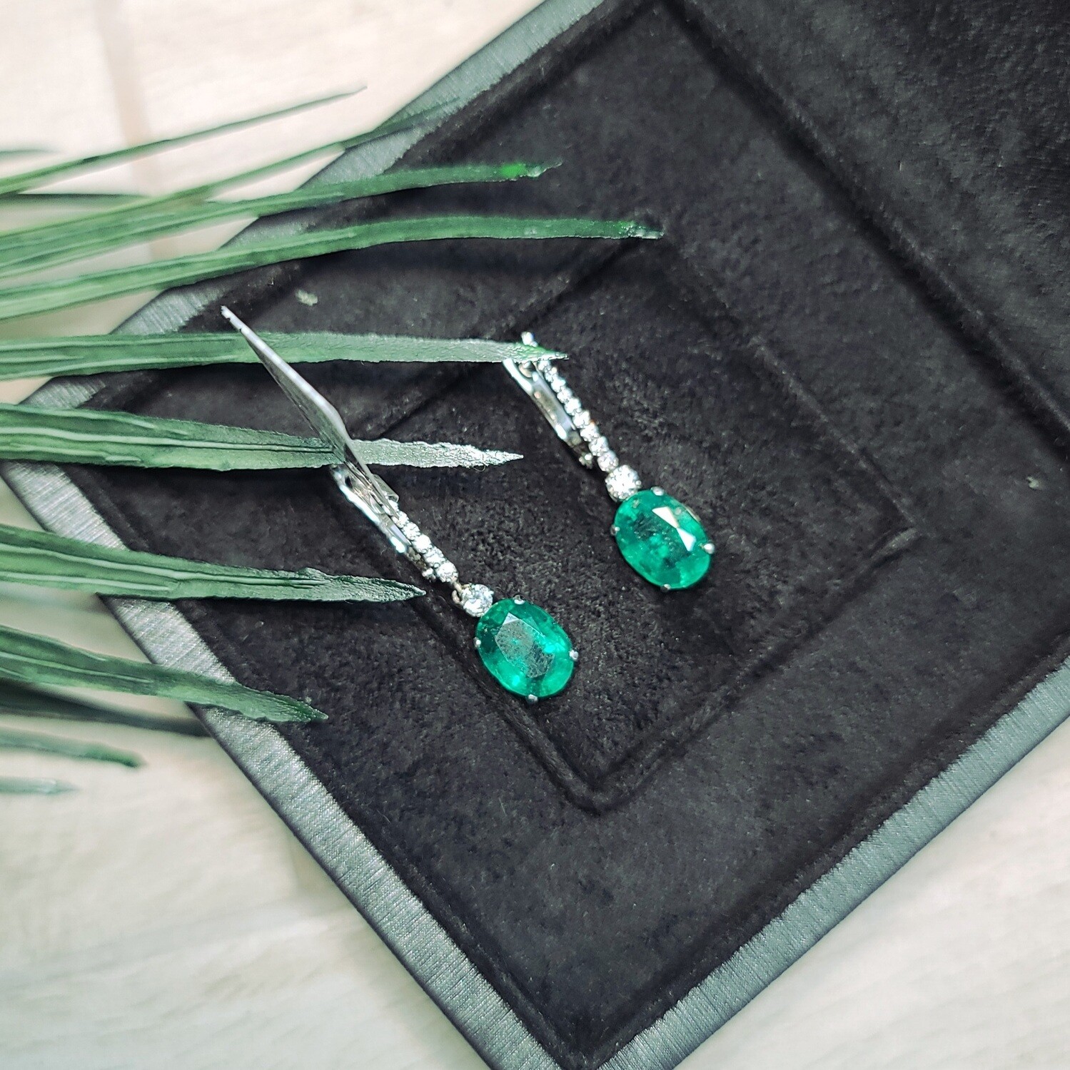 6.82 ct Emerald Oval Cut Earrings with Diamonds