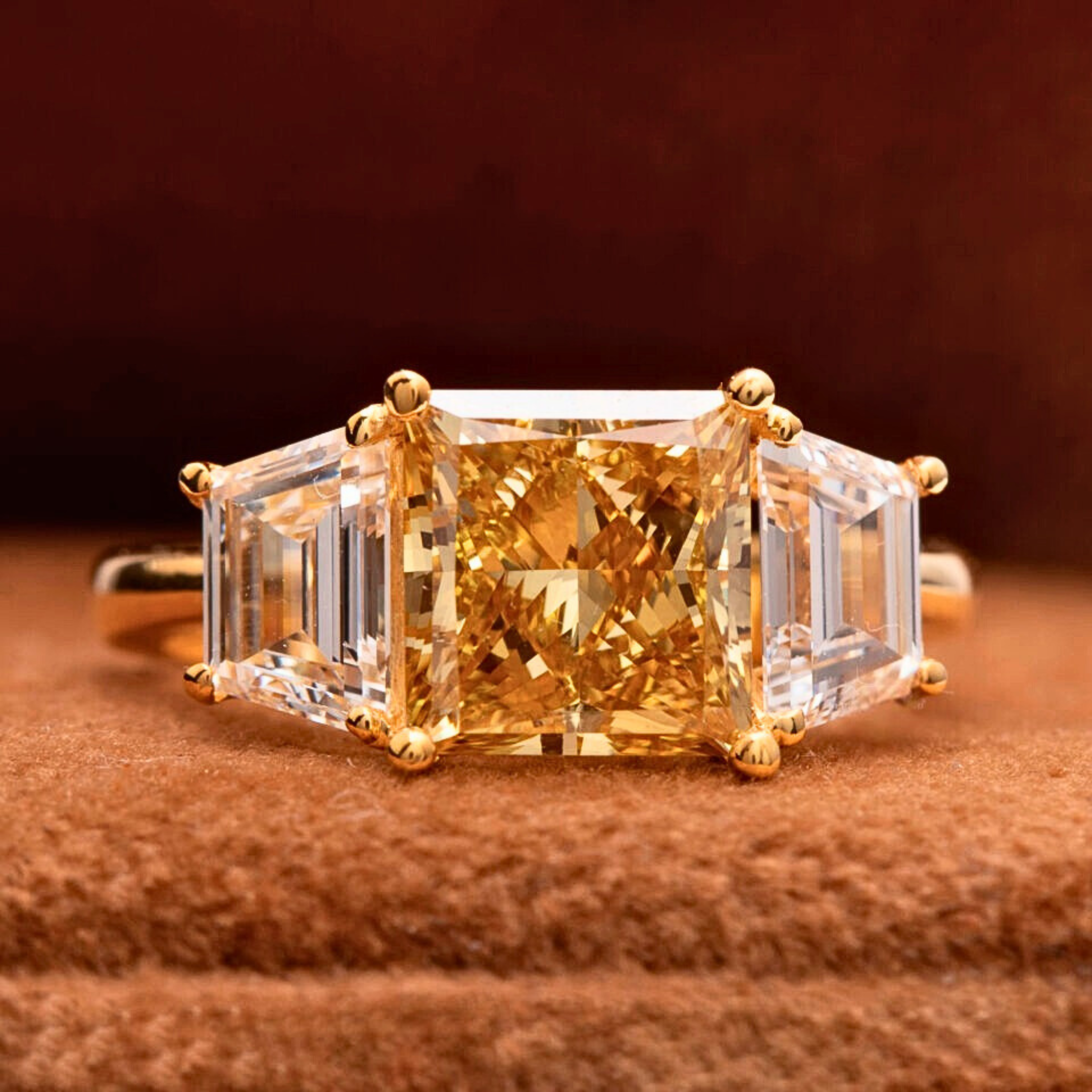 Luxury Yellow Lab Grown Diamond Princess Cut Engagement Ring