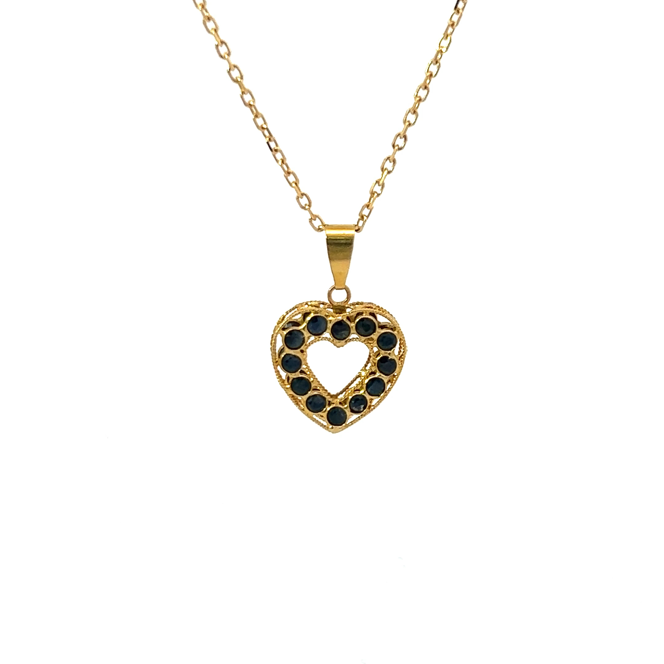 14KY Sapphire heart two-sided pendant