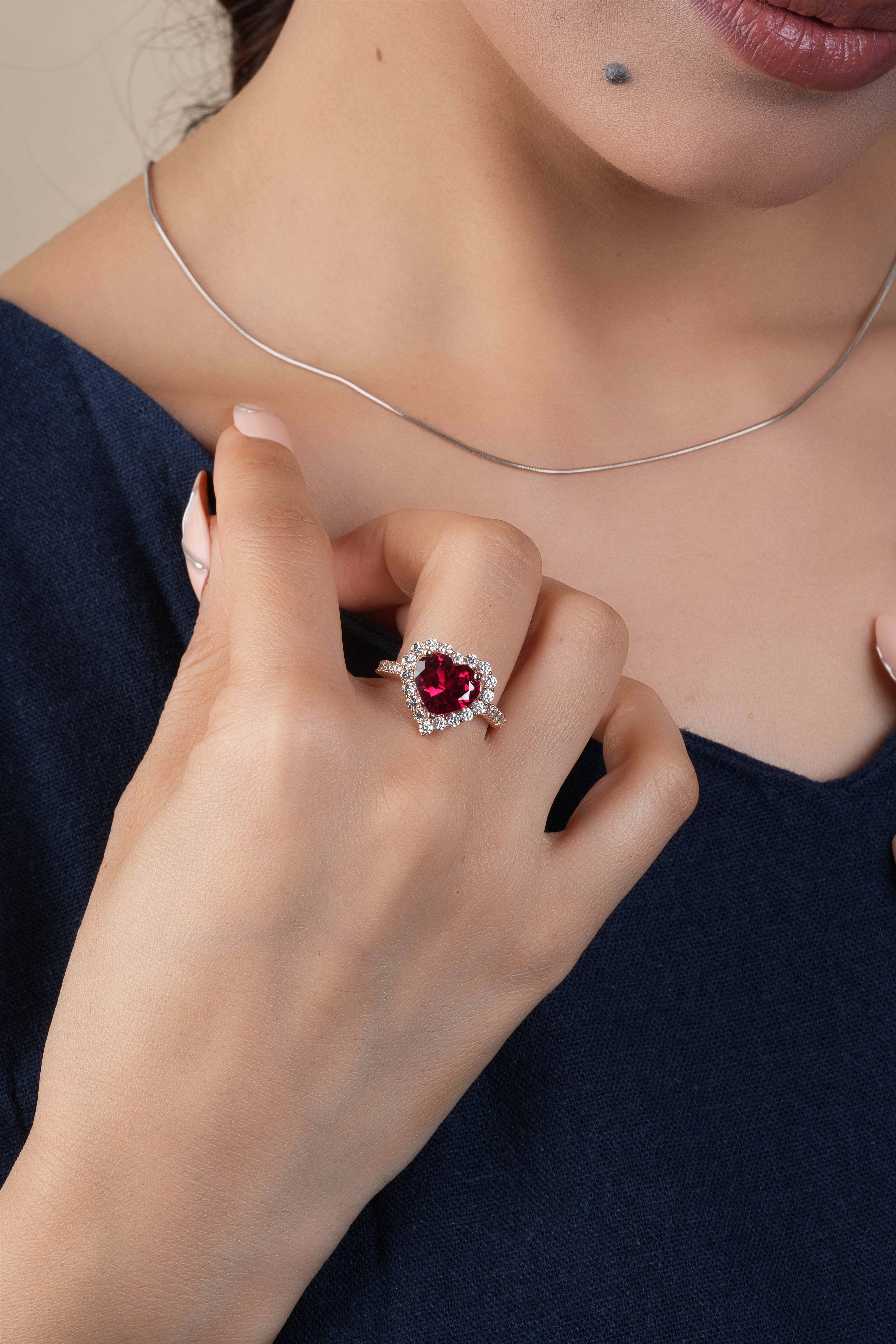 Heart Shape Garnet & Diamond Halo Engagement Ring