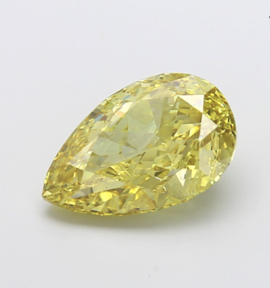8 Carat Fancy Yellow Lab-Grown Pear-Shaped Diamond | Elongated Cut | Length-to-Width Ratio 1.55 Ideal