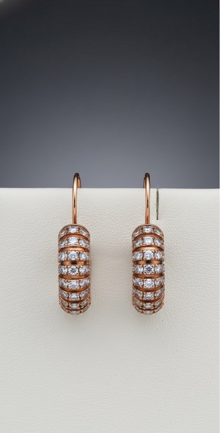 Cylindrical Radiance" 18K Rose Gold & Diamond Eternity Drop Earrings (0.52ct DWT)
