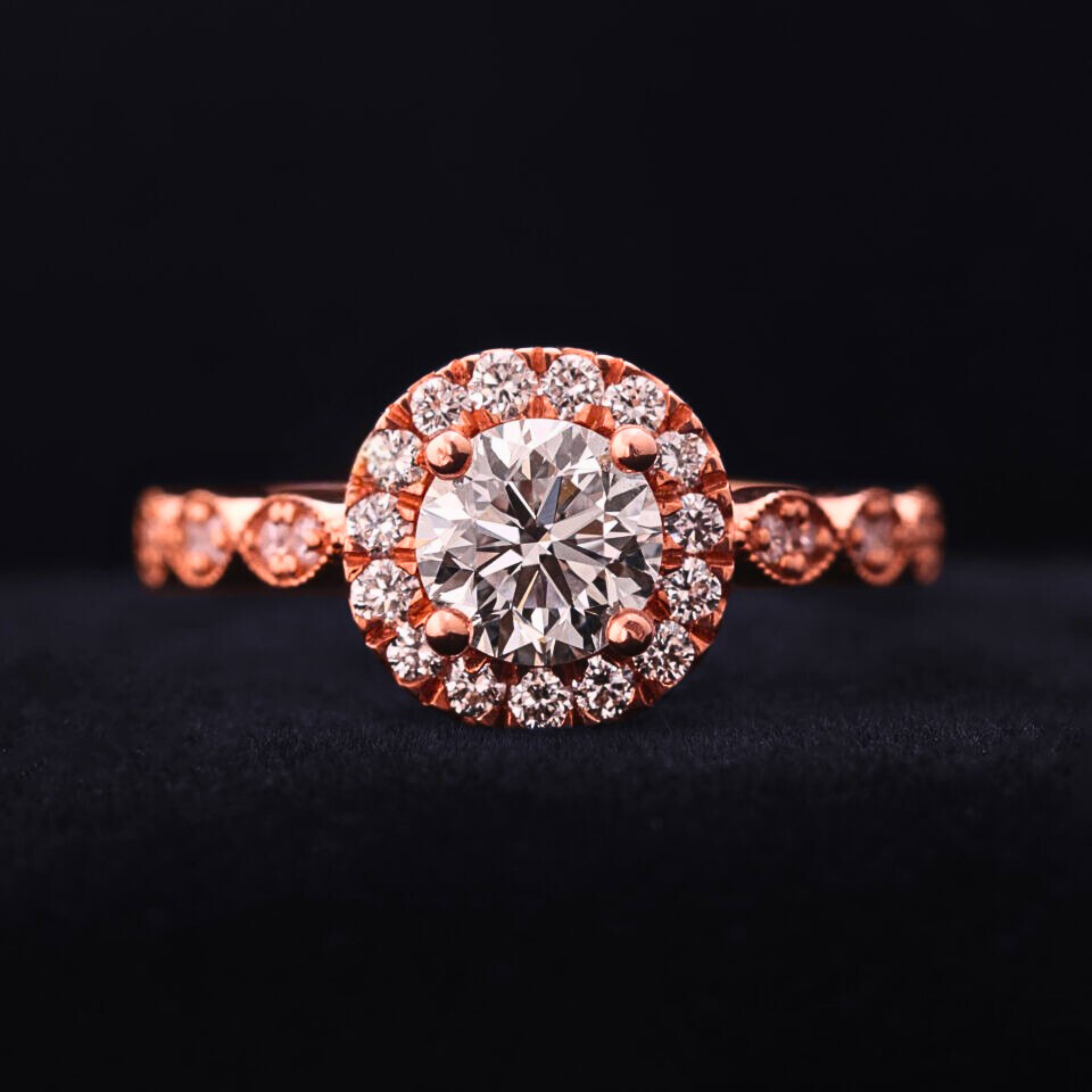 Round Cut Lab Grown Diamond Halo Engagement Ring