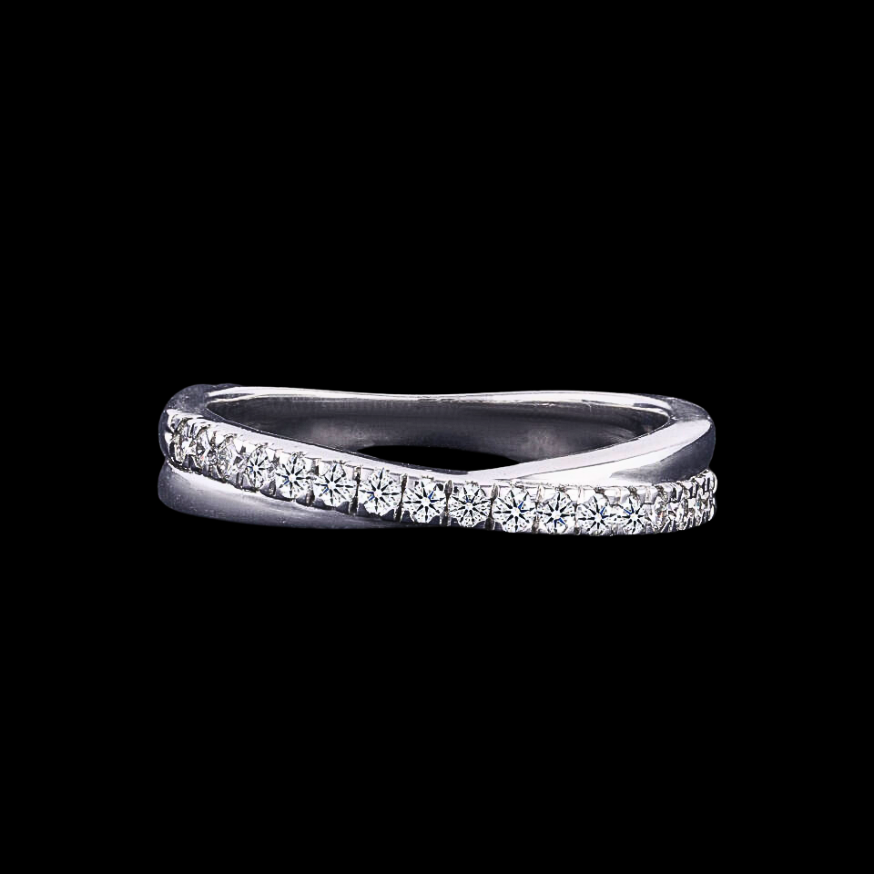 Sleek Curved Diamond Crossover Wedding Ring