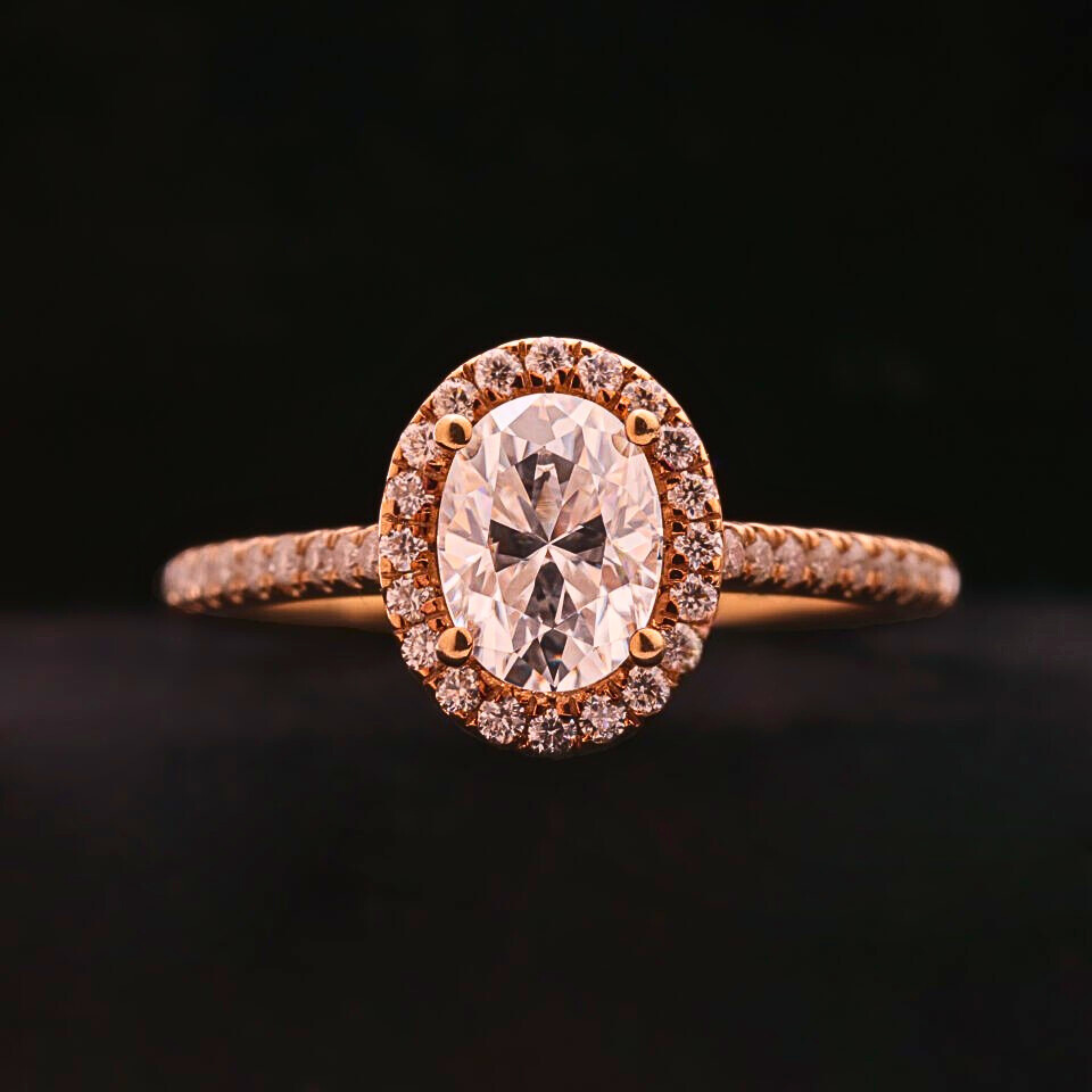 Oval Cut Lab Grown Diamond Halo Engagement Ring with Pavé Band