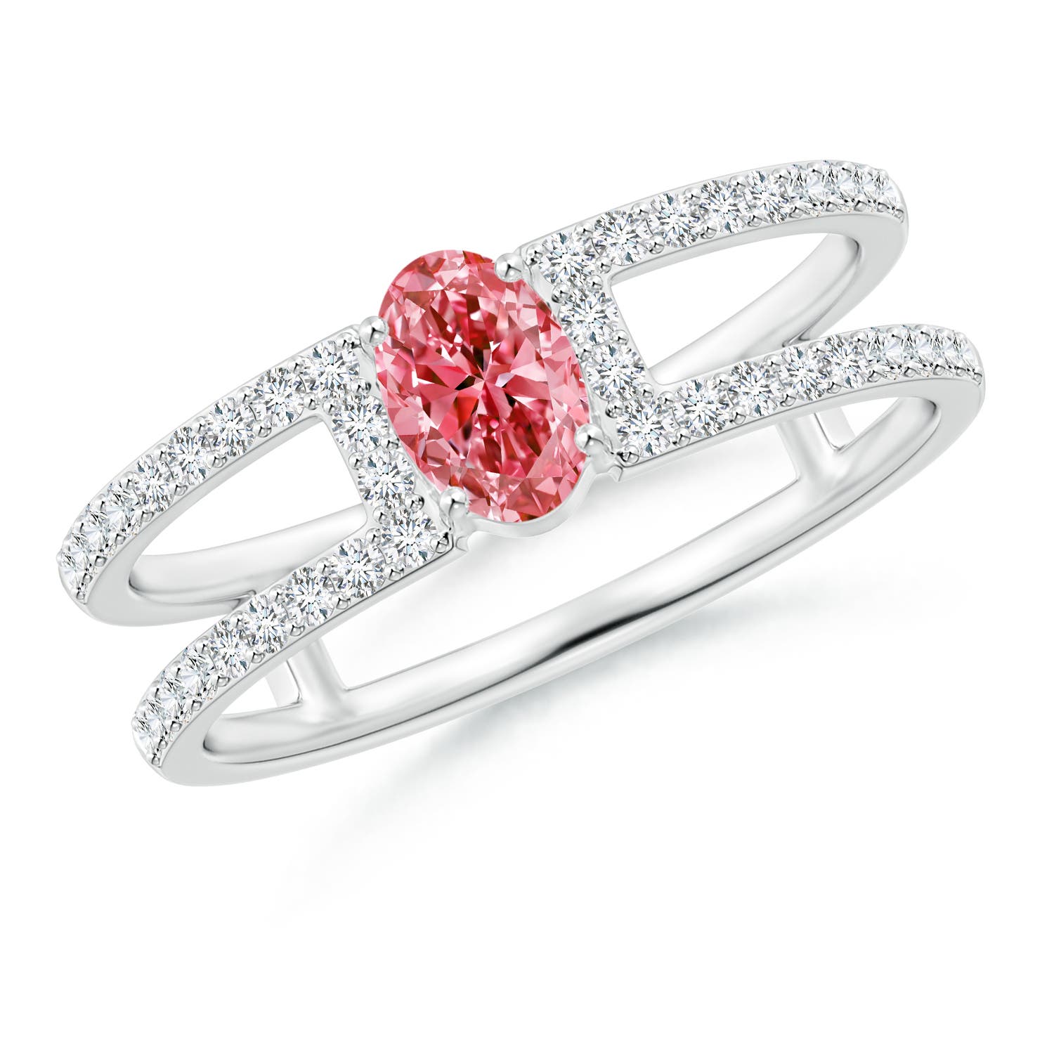Tilted Pear Lab Grown Fancy Intense PInk Diamod Ring