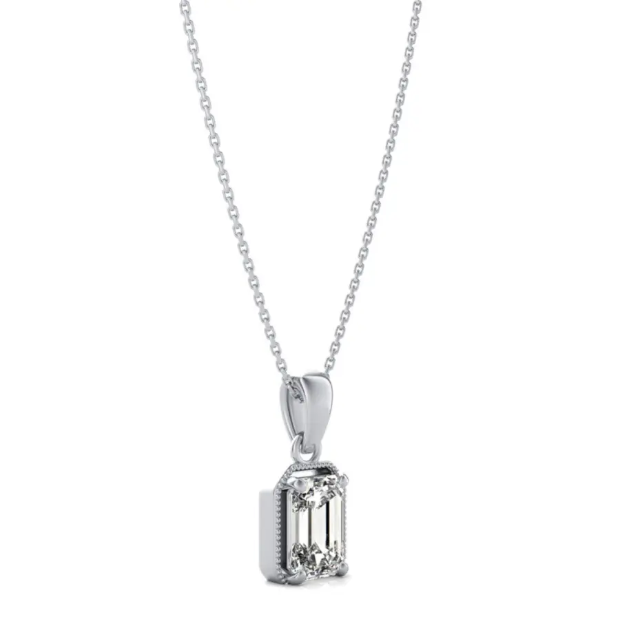 1.00 Carat Emerald Solitaire Gold Necklace