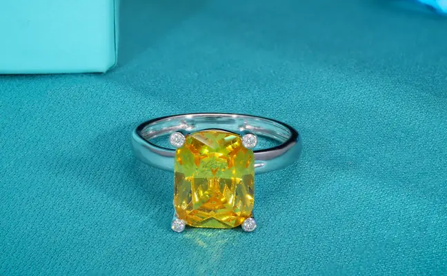Moissanite Diamond - Yellow Prong Ring