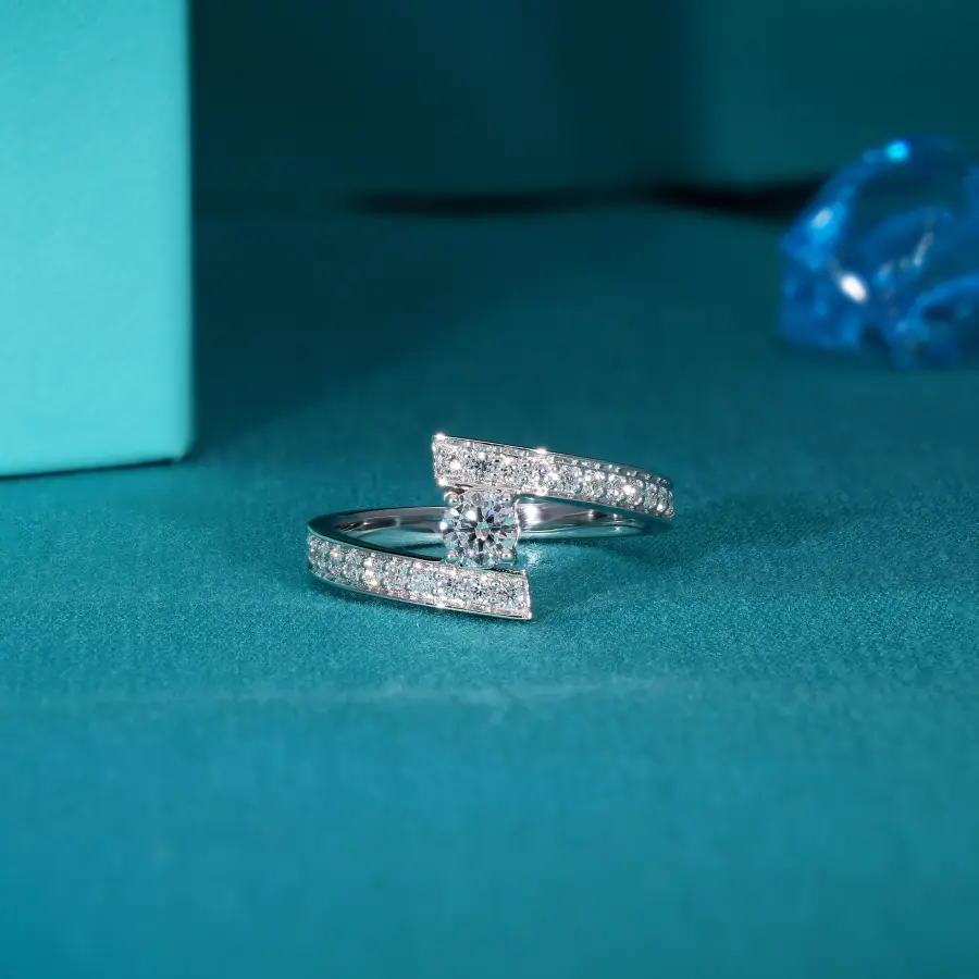Round Lab Diamond Bypass Shank Solitaire Ring