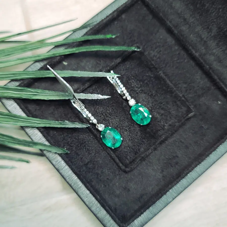 6.82 ct Emerald Oval Cut Earrings with Diamonds