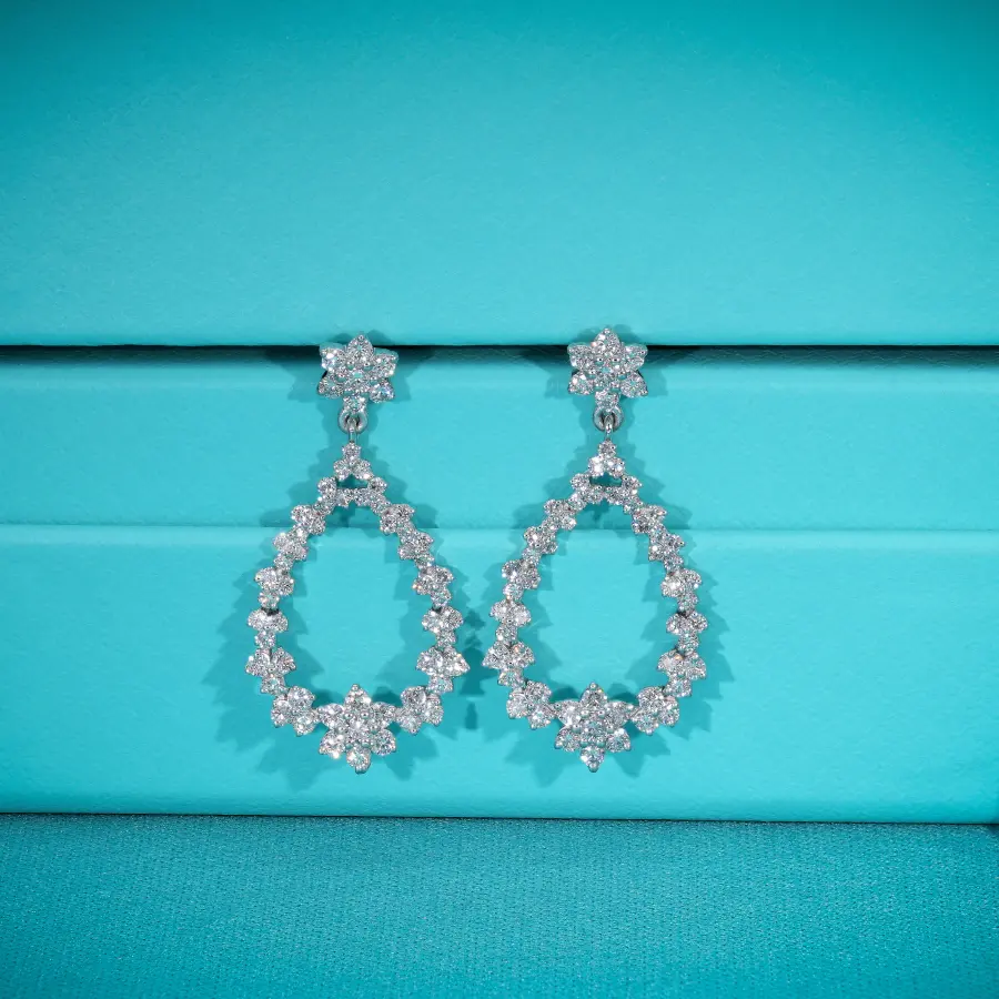 Lab Grown Diamond Round Brilliant Floral Drop Earrings