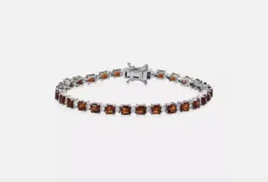 Asscher Cut Brazilian Cherry Citrine and Moissanite Tennis Bracelet Platinum Over Sterling Silver (7.25 In) 9.90 ctw