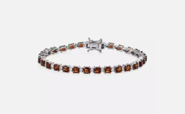 Asscher Cut Brazilian Cherry Citrine and Moissanite Tennis Bracelet Platinum Over Sterling Silver (7.25 In) 9.90 ctw