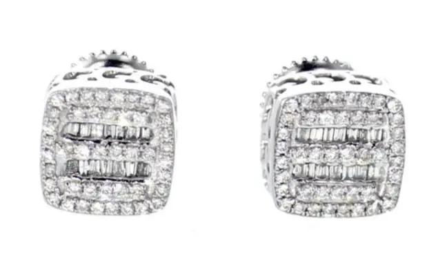 CaratX 0.34 ct Natural Diamond Earrings-Round Diamonds-Baguette Cut-White Gold-10kt gold