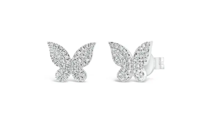 CaratX Diamond Earrings - Pave Natural Diamond Butterfly Stud Earrings - 10kt White Gold