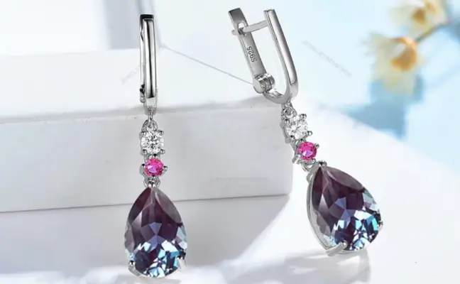 Alexandrite Earrings, Color Change For Women, 9K Gold, Pear Cut Clip Earrings, Anniversary Gift, Engagement Wedding Gift