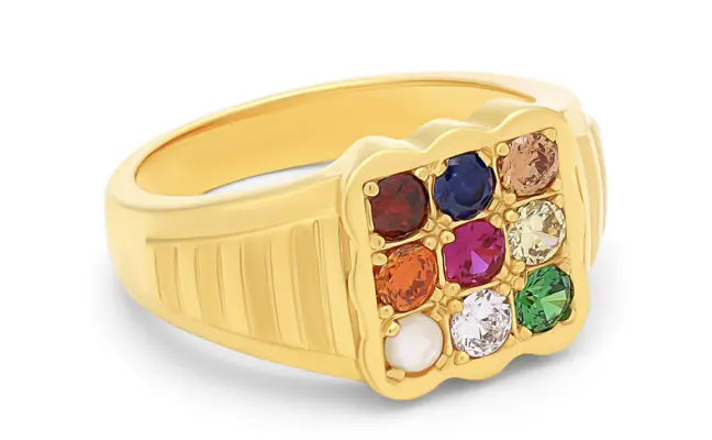 Navaratna Rings -The Infamous 9 Gem Navaratna Ring - Yellow Gold