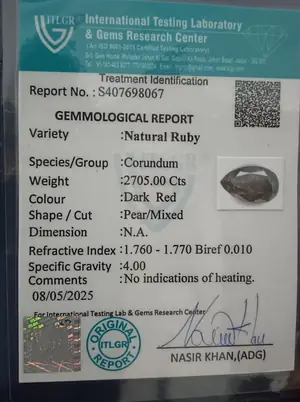 Giant Natural Ruby  2705 Carats  Dark Red Antique Pear Shape Natural Ruby Gemstone Certified Untreated Collector's Piece