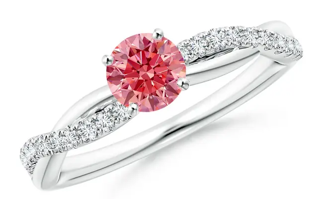Classic Round Lab-Grown Fancy Intense Pink Diamond Scalloped Halo Ring