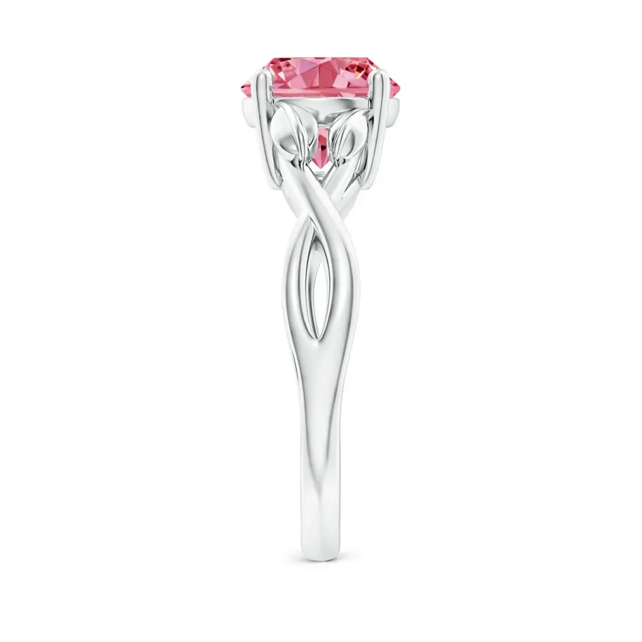 Fancy Intanse Round  Pink Lab Grown Diamond Solitaire Ring