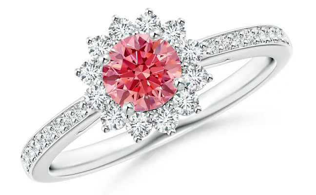 Classic Floral Halo Pink Round Engagement Ring