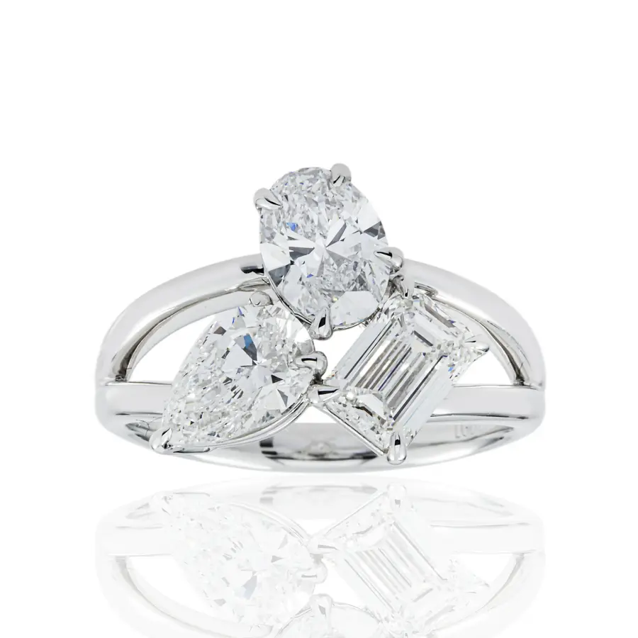 Three Stone Multi Shape Diamond Engagement Ring