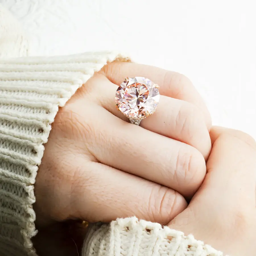 Vivid Pink Round Diamond Ring