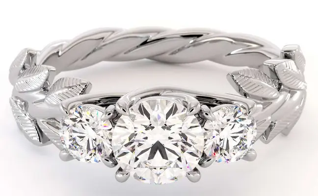 Leafy Three Stone Diamond Ring