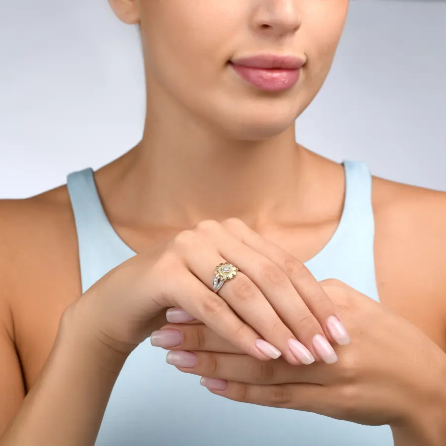 White Sunflower Lab Diamond Engagement Ring