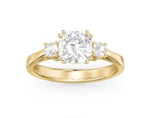 Meghan Markle Inspired 3.0 ct Lab Cushion Cut Three‑Stone Engagement Ring in 14 K Gold