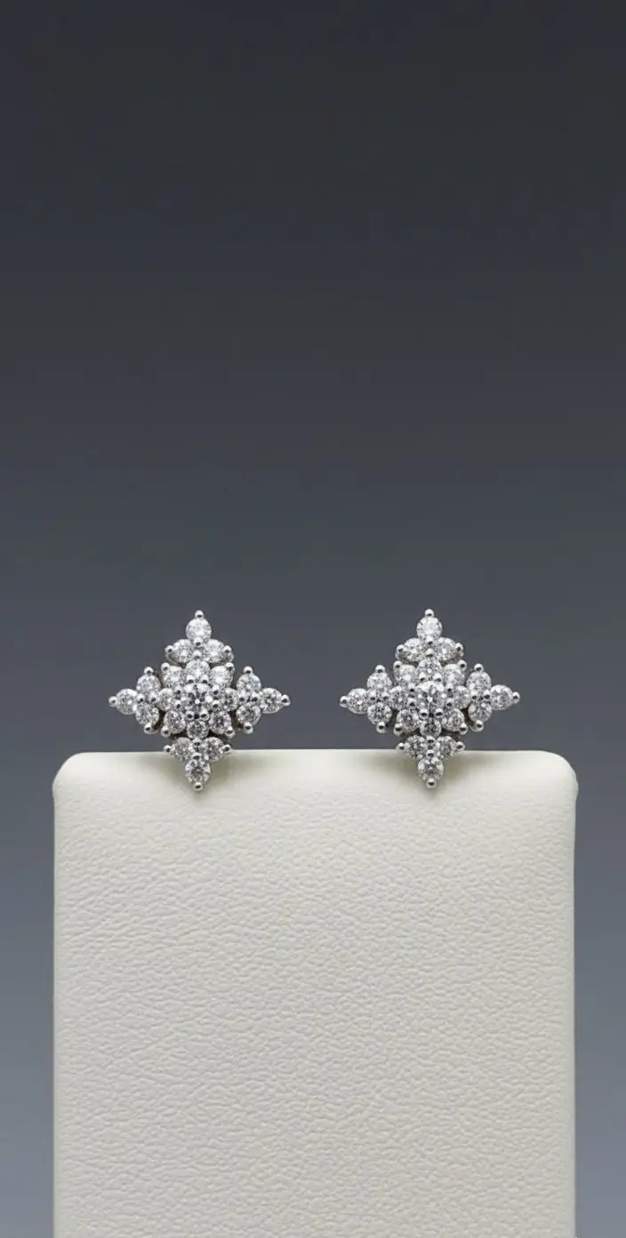 Northern Star" 18K White Gold Diamond Cluster Stud Earrings (0.65ct DWT)