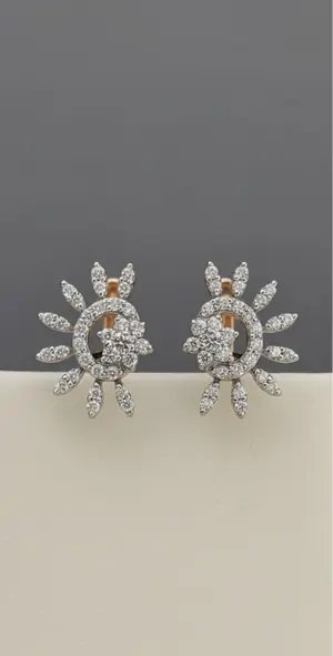 Radiant Solstice" 18K Two-Tone Gold Diamond Sunburst Huggie Earrings (0.69ct DWT)