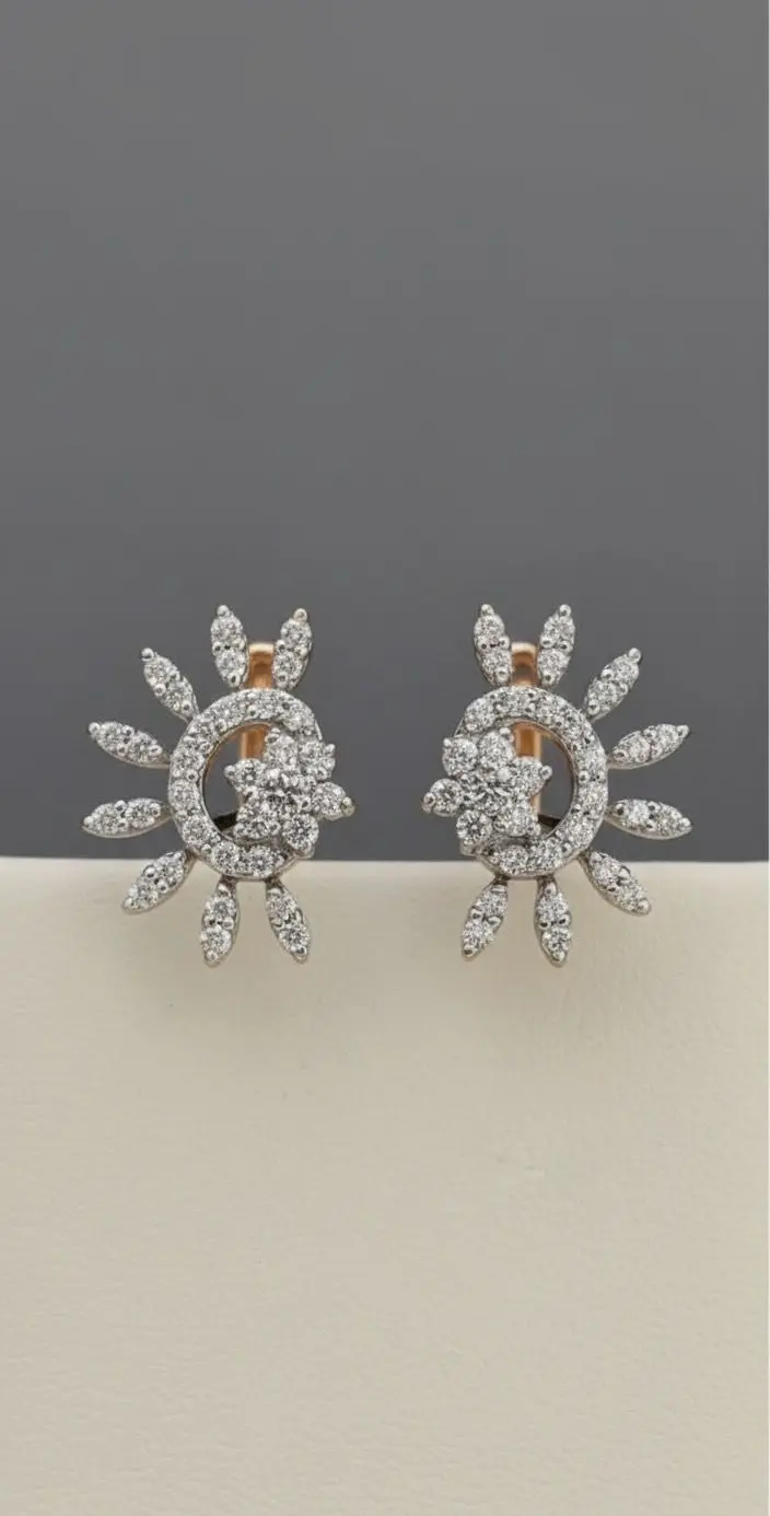 Radiant Solstice" 18K Two-Tone Gold Diamond Sunburst Huggie Earrings (0.69ct DWT)