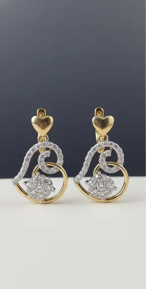 Intertwined Love" 18K Two-Tone Gold Diamond Heart Drop Earrings (0.87ct DWT)