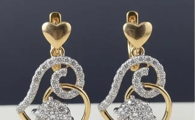 Intertwined Love" 18K Two-Tone Gold Diamond Heart Drop Earrings (0.87ct DWT)
