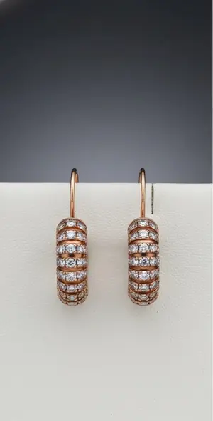 Cylindrical Radiance" 18K Rose Gold & Diamond Eternity Drop Earrings (0.52ct DWT)