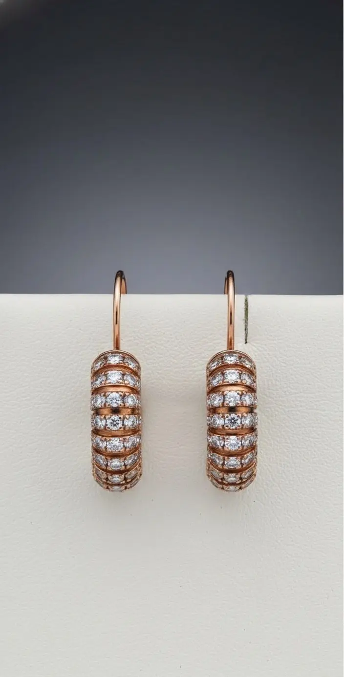 Cylindrical Radiance" 18K Rose Gold & Diamond Eternity Drop Earrings (0.52ct DWT)