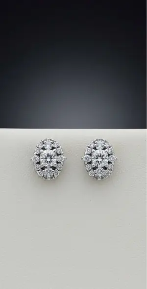 Royal Radiance" 18K White Gold Double Halo Diamond Stud Earrings (0.45ct DWT)