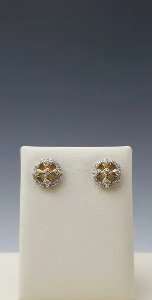 Byzantine Medallion" 18K Two-Tone Gold Diamond Halo Studs (0.34ct DWT)