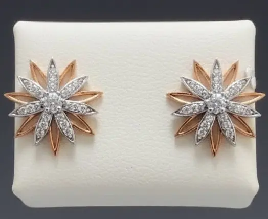 Morning Glory" 18K Two-Tone Gold Diamond Starburst Stud Earrings (0.35ct DWT)