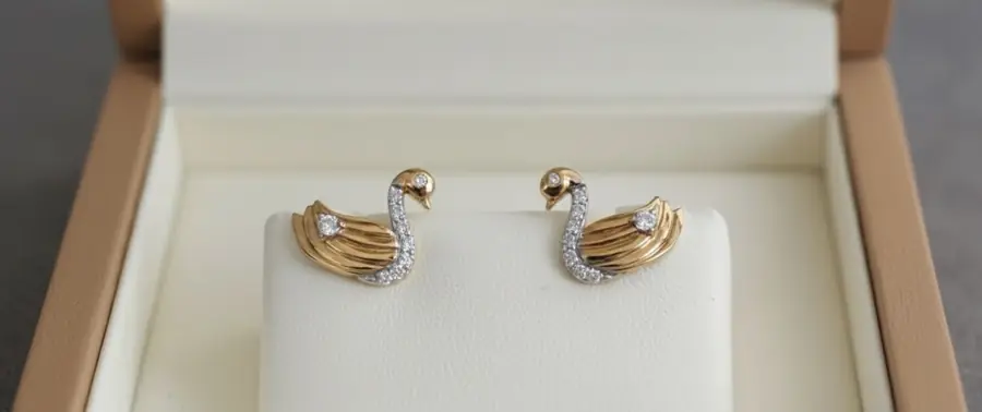 Graceful Cygnet" 18K Two-Tone Gold & Diamond Swan Stud Earrings (0.23ct DWT)