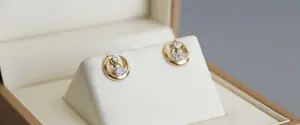 Crescent Dewdrop" 18K Two-Tone Gold Diamond Abstract Studs (0.14ct DWT)