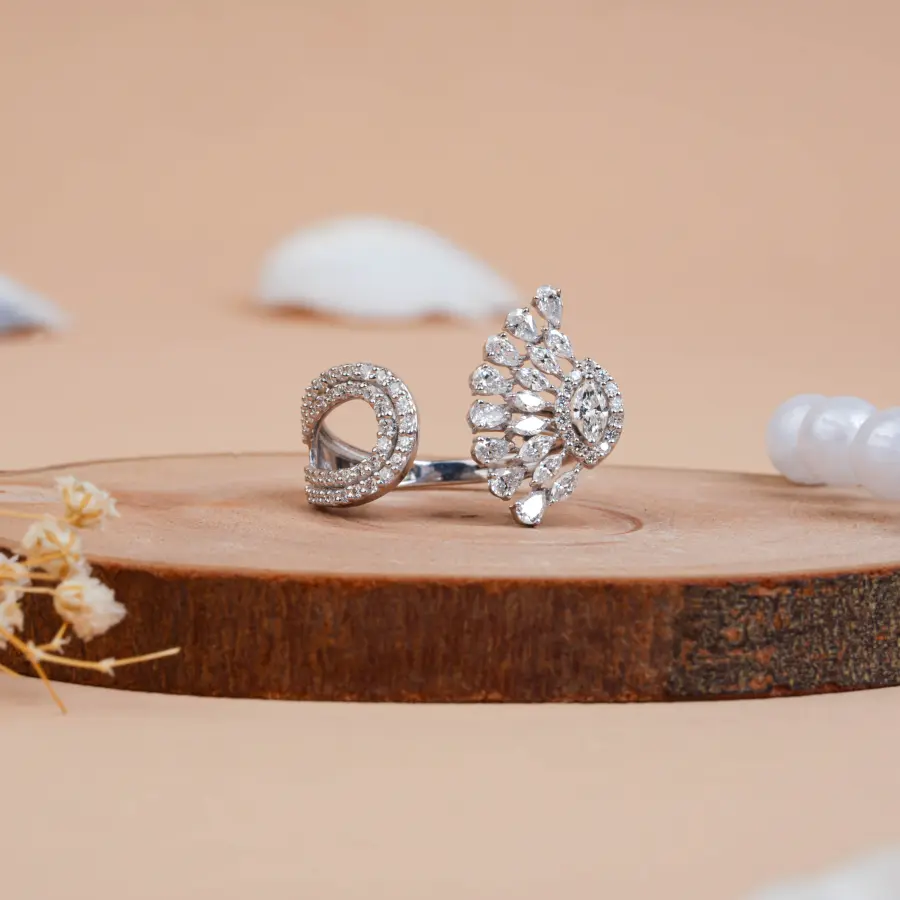 Peacock Heritage Adjustable Ring with Pear Marquise Diamond
