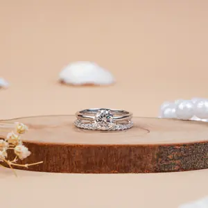 Lab Grown Solitaire Engagement Ring with Pave Wedding Band