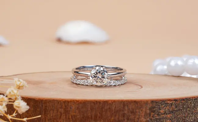 Lab Grown Solitaire Engagement Ring with Pave Wedding Band