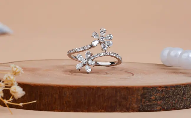 Pear & Round Cut Lab Grown Diamond Twin Flower Ring