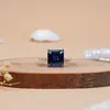 Vintage Blue Sapphire Square Emerald Cut Diamond Engagement Ring, image 1